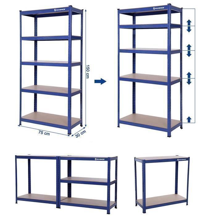 Estantería metálica SONGMICS con 5 estantes, alta resistencia (650 kg), 75 x 30 x 150 cm, azul.