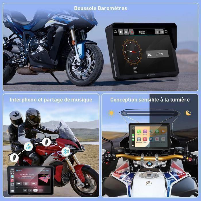 CARPURIDE W702BS Pro Autoradio Ecran Carplay pour BMW Moto , BMW Wonder Wheel, Carplay sans Fil & Android Auto,Lecture de données