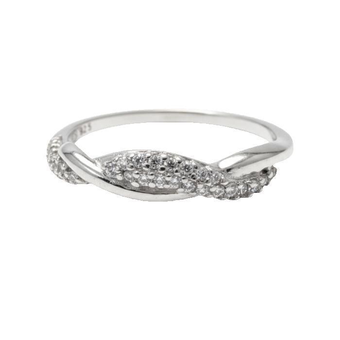 Anello da donna intrecciato in argento sterling 925 rodiato – Fascia sottile con zirconi cubici – Gioiello elegante e raffinato