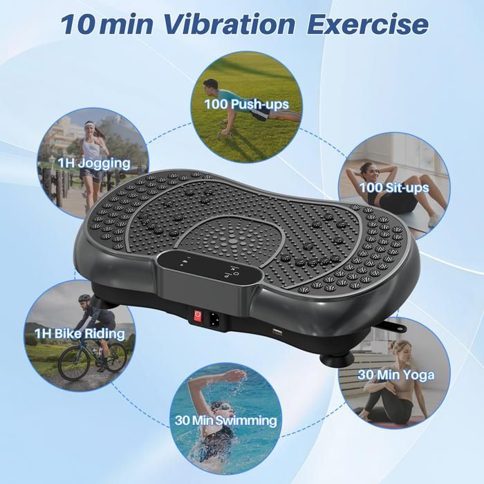 Plaque vibrante avec moteur silencieux+Bluetooth - 99 niveaux de vibration+15 programmes d'exercices - avec télécommande - Noir
