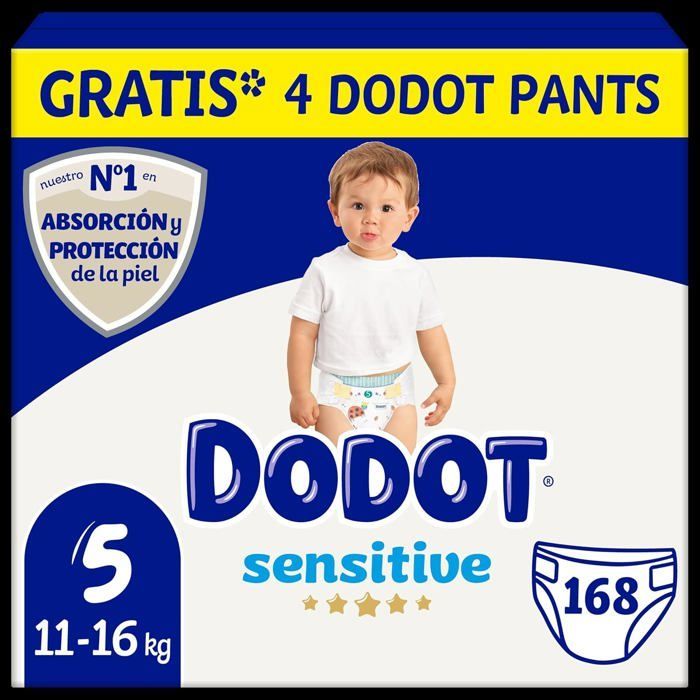 Couches Dodot Sensitives Taille 5 - 168 Couches + 4 Pantalons Cadeaux - Protection Antifongique
