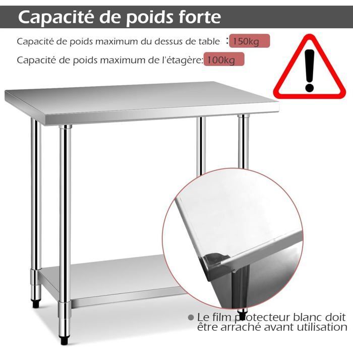 Mesa de trabajo de cocina COSTWAY de acero inoxidable con estante central ajustable, 91,5 x 61 x 90 cm, carga máxima 150 kg, encimera de acero inoxidable.