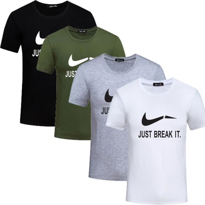 Pack of 4 Men's Cotton Crew Neck T-Shirts, Printed Short Sleeve Luxury T-Shirts, Black, White, Grey, Military Green