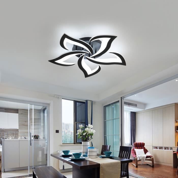 DELIPOP Moderne LED-plafondlamp 60W 6000K Zwarte plafondlamp voor woonkamer, slaapkamer, keuken en eetkamer, 5 acryl LED's, 60 cm