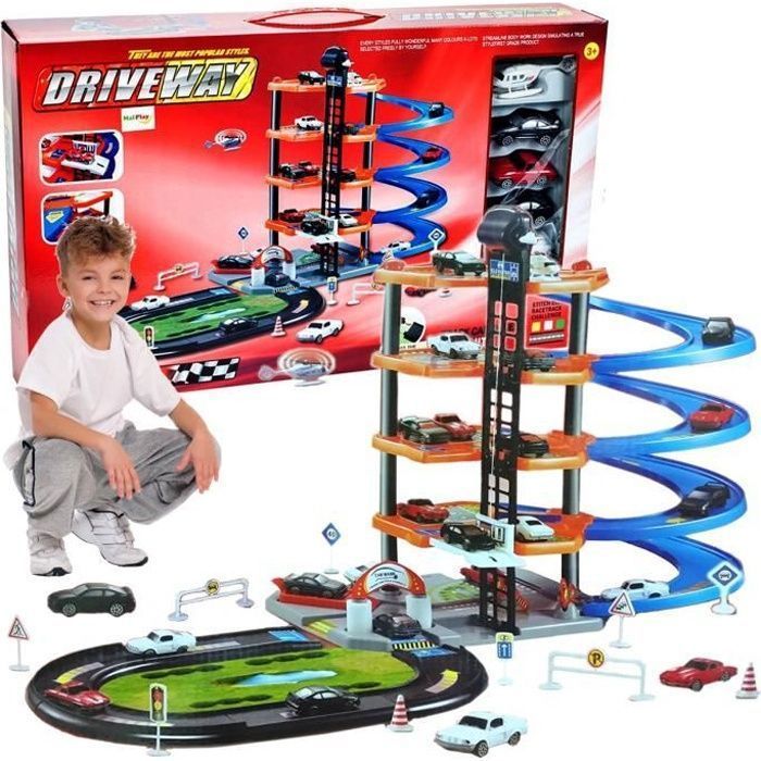 Garaje con aparcamiento, pista de coches, garaje de juguete para niños de 3, 4, 5, 6 años o más, circuito flexible para niños con 5 niveles.