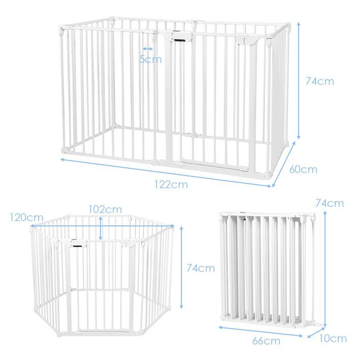 Barrière de Sécurité Pliable COSTWAY-Pare Feu de Cheminée 380 cm-6 Panneau-Verrouillage Manuel-pour Enfant, Chien, Chat-Métal-Blanc