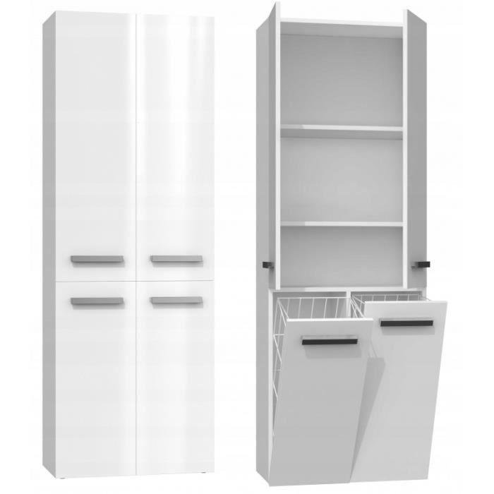 ELLOS - Armario de baño con dos cestas - Tiradores minimalistas - Dimensiones: 174x60x30 - Columna de almacenamiento