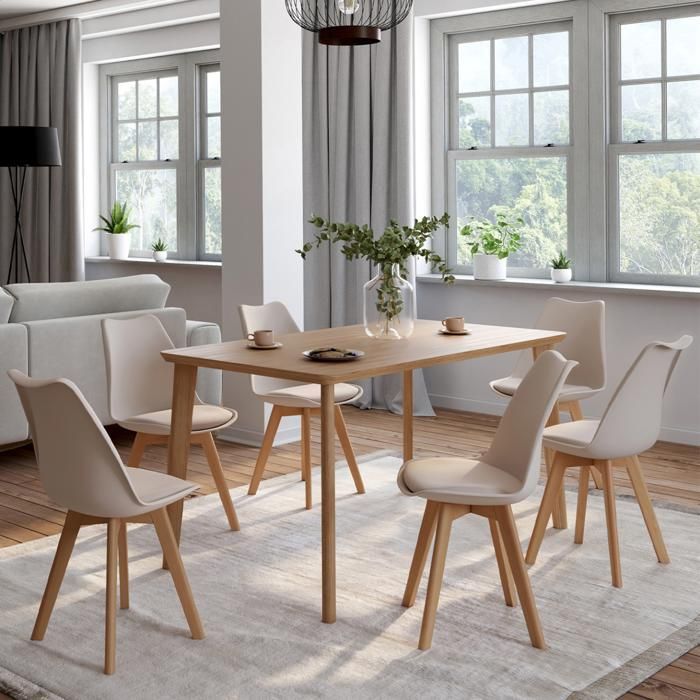 IDMARKET Set van 6 beige Scandinavische eetkamerstoelen SARA