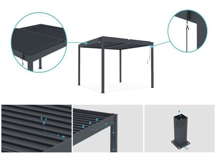 Pergola bioclimatique autoportante PIANA Cazeboo aluminium 3x3 m gris anthracite lames orientables acier