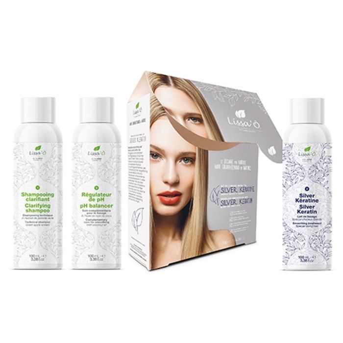 Lissa'Ô Natura Keratin – Lissa'Ô Silver Brazilian Smoothing Kit für blondiertes, gesträhntes oder weißes Haar, 3 x 100 ml