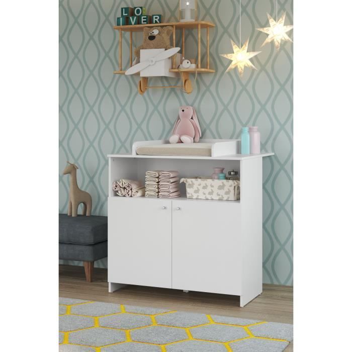 Chambre bébé Duo : Lit 70 x 140 cm + Commode à langer NIKO - Blanc - TREND TEAM