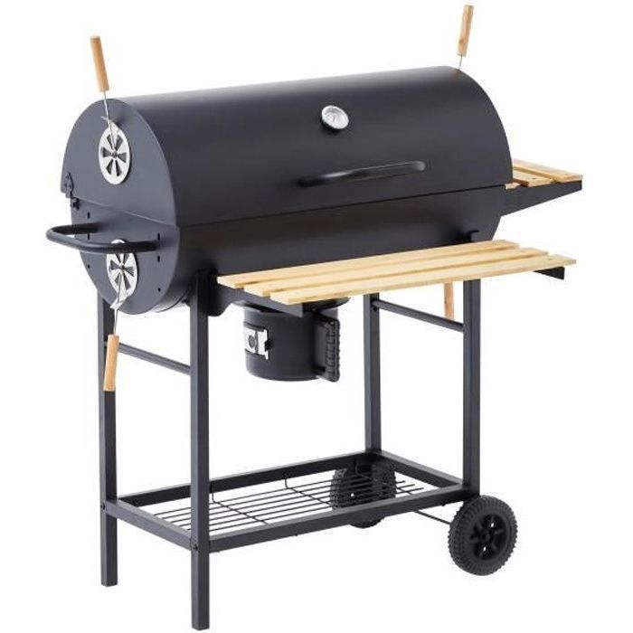 Barbacoa de carbón COOKING BOX MIKE - 115x66x106 cm - 2 parrillas de acero cromado - Superficie de cocción: 71x35 cm - Negra