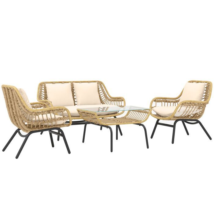 Outsunny - Conjunto de muebles de jardín - Resina tejida - 118x69x73cm - Beige