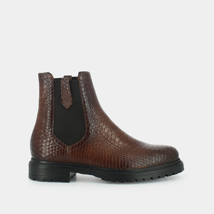 Bottines plates  en reptile cognac