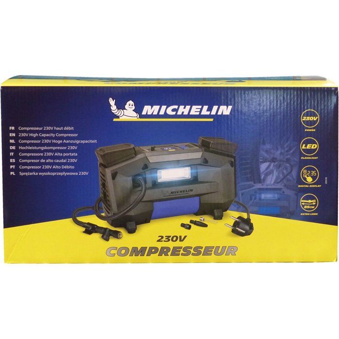 Compressore 230V - MICHELIN - Gonfiaggio da 0,05 bar fino a 7 bar - ALTO FLUSSO - Motore a trasmissione diretta
