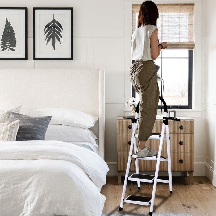 Escalera plegable de aluminio 2 en 1 - MIPAN - Escalera multifuncional - 4 peldaños - 133*74*39cm - Blanca