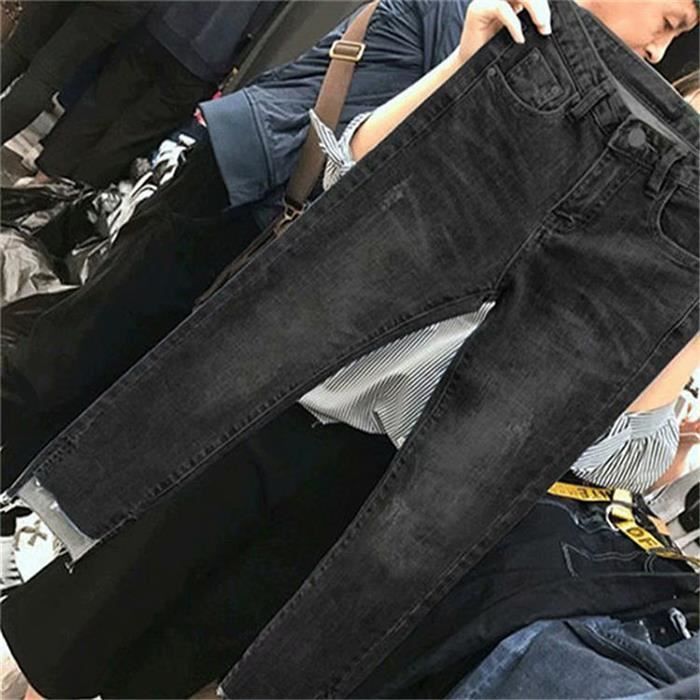Pantalones vaqueros para mujer - FUNMOON - Cintura alta - Elásticos - Negros - Tallas grandes