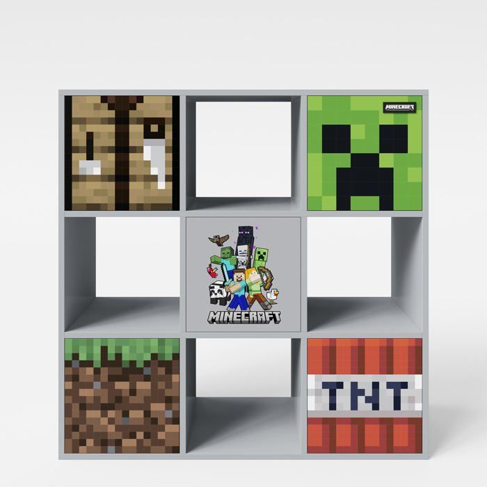 Estantería 3x3 con puertas a presión - ROBA - Minecraft - 90x30x90 cm - Gris