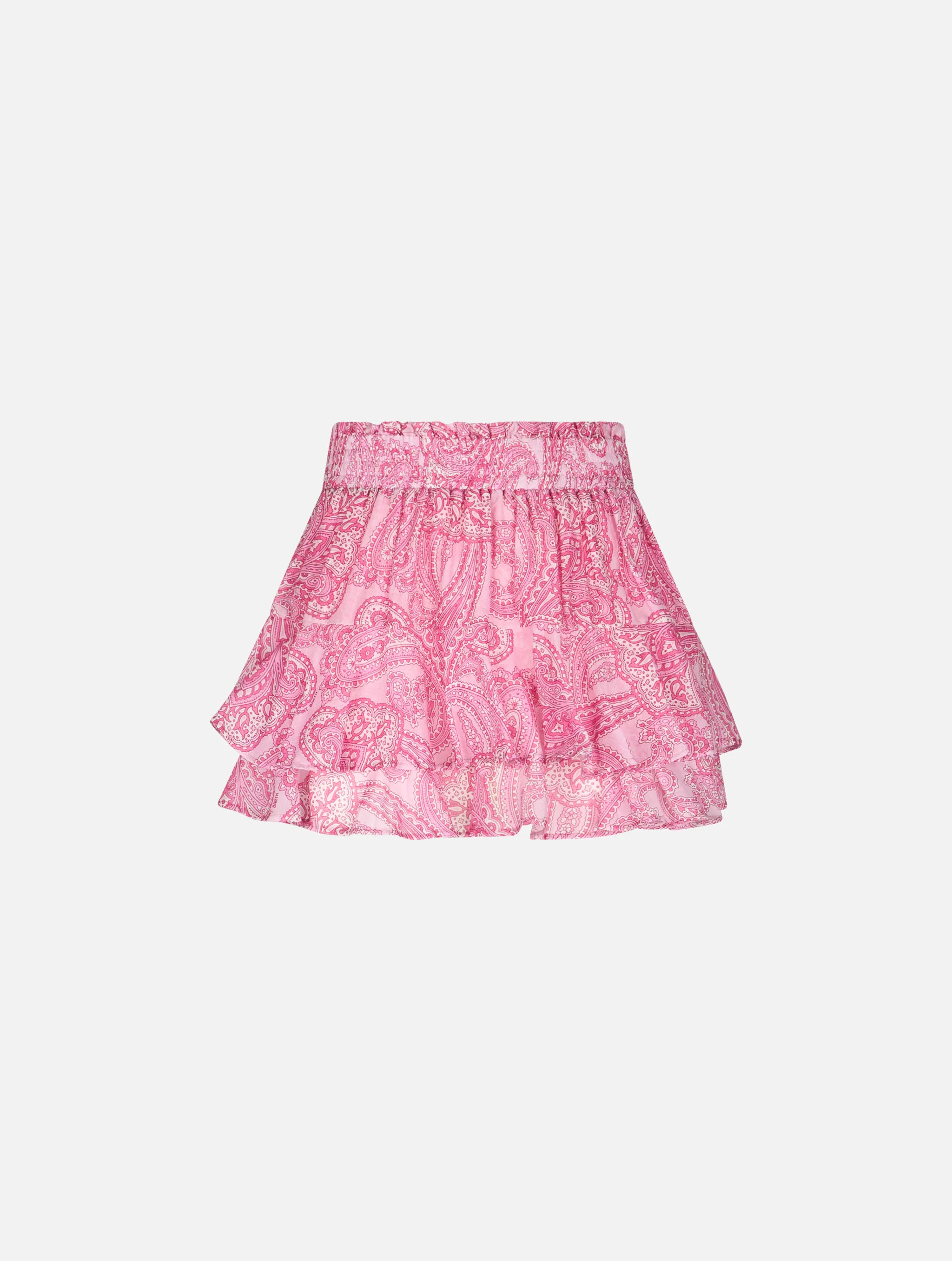 Jupe courte à volants en voile de soie à motif cachemire pour femme
