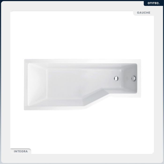 Banheira assimétrica para o lado esquerdo - OTITEC - INTEGRA - 150x75 cm - Ralo automático - Acrílico branco