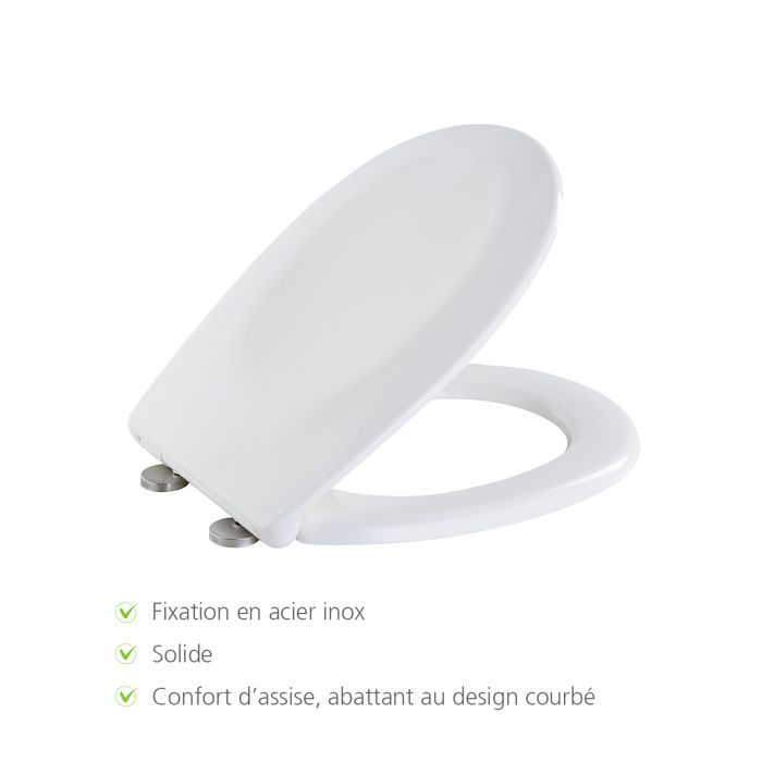 WENKO Abattant WC avec Frein de Chute VARONI, Cuvette de Toilette Fixation Facile Clipsable, en Duroplast Robuste, 35x44.5 cm,