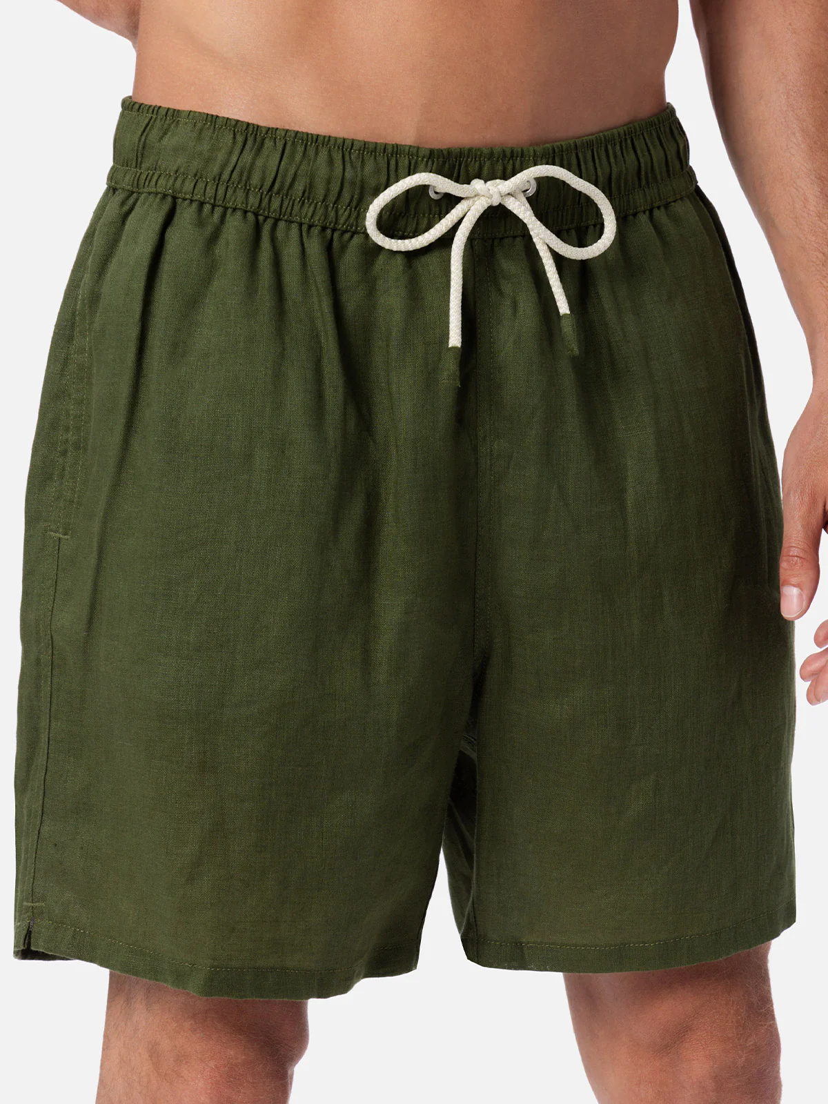 Costume da bagno da uomo di media lunghezza in lino verde militare Gus