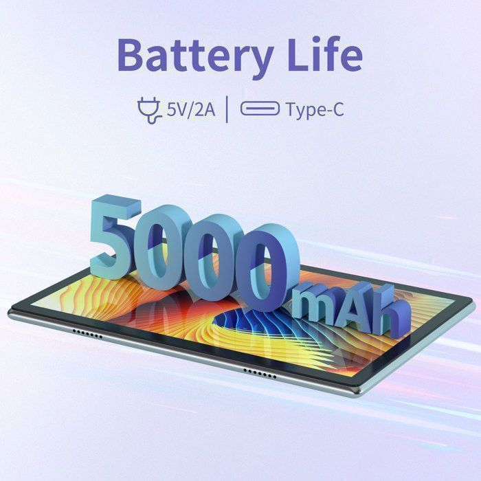 Tablet Tibuta de 10 polegadas com Android 15, 8 GB de RAM + 64 GB de ROM (expansível até 128 GB), processador quad-core, bateria de 5000 mAh e capa.