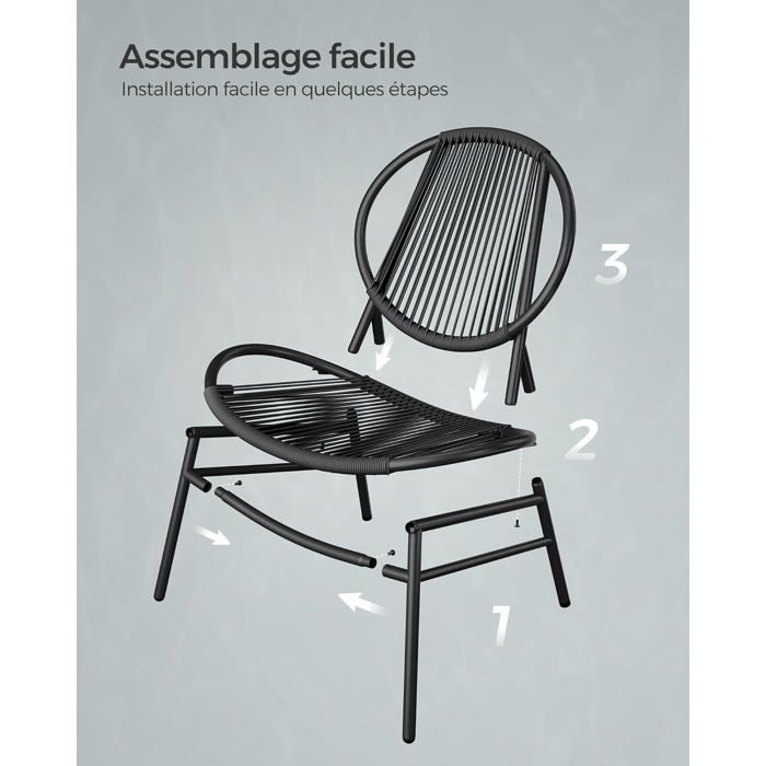 Set tavolo e sedie da giardino, 3 pezzi, sedie Acapulco, per patio, giardino, balcone, nero inchiostro
