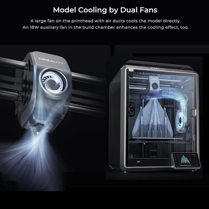 3D Printer - CREALITY 3D - K1 - Max Speed 600 mm/s - Acceleration 20,000 mm/s² - Dual Fan Cooling
