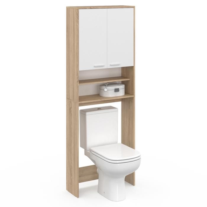 IDMARKET WALLIS white and beech storage unit above washing machine and toilet