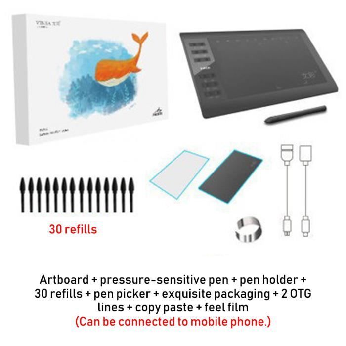 Tablette graphique 10X6 pouces 8192 Tablette de dessin numérique horizontal La tablette PC prend en charge les téléphones Android