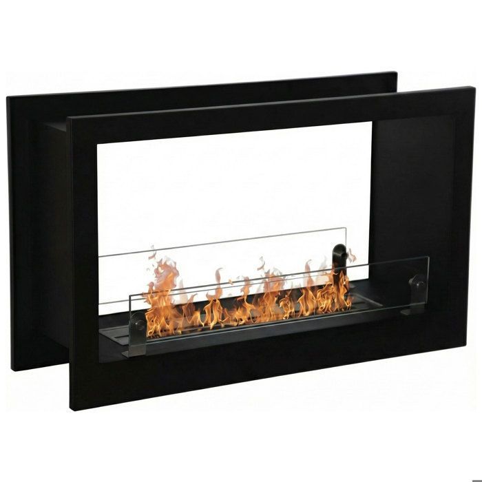 Massenzio - Chimenea de bioetanol empotrable de doble cara 90x55x30 cm con quemador de 2,3 litros Negro