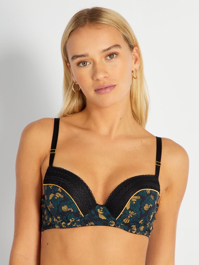 Sutiã acolchoado com estampa 'Envie de Lingerie' - PRETO
