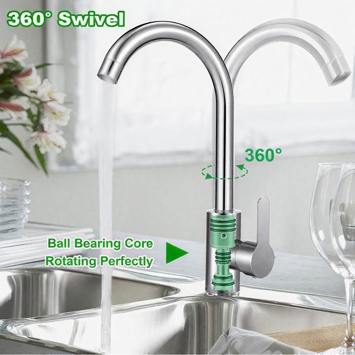 Mitigeur de Cuisine Chromé Monocommande, Bec 360°, Arc Élevé Sortie d'Eau Haute