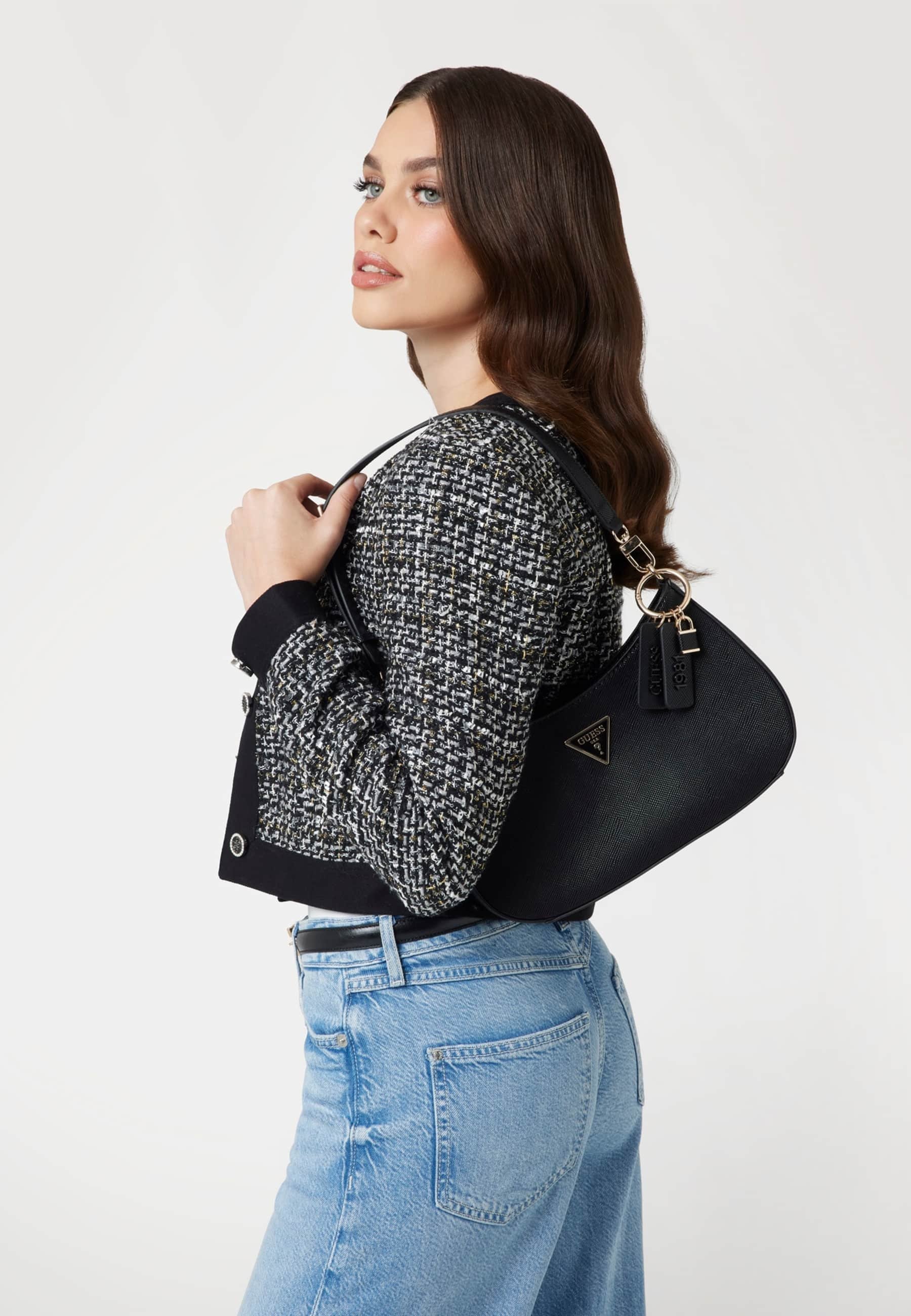 Guess NOELLE II TOP TORBA NA RAMIĘ Z ZAMKIEM NA GWIAZDKĘ - Torebka - czarna