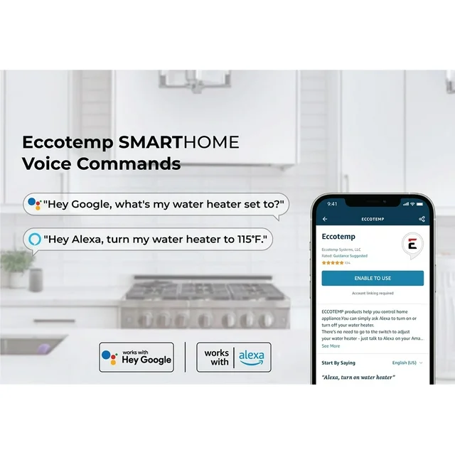 Eccotemp SmartHome 4,0-Gallonen-Elektro-Mini-Warmwasserspeicher mit Sprachsteuerung