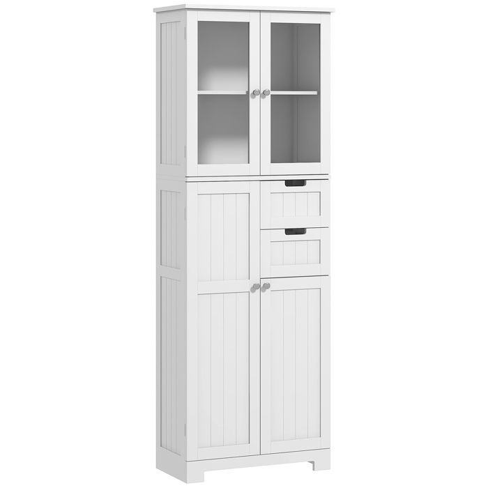 Meuble haut de rangement - HOMCOM - armoire avec portes vitrées et étagères réglables pour salle de bain, cuisine, salon - blanc
