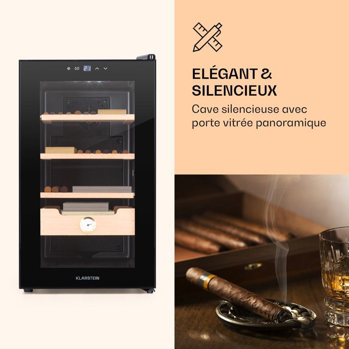 Humidor de puros Klarstein El Presidente 48 - 48 l - 3 estantes - 1 compartimento de madera de cedro - Negro