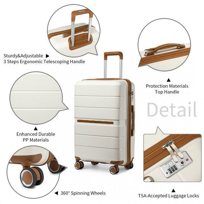 Mala de viagem grande British Traveller, 76x50x31cm, com rodinhas e trava TSA, ideal para bagagem de mão - 92L, cor creme.