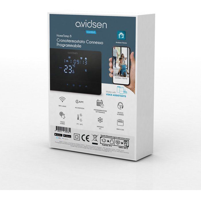 Smart thermostat - AVIDSEN - HomeTemp - Wired/Wi-Fi - Weekly and daily programming - Black