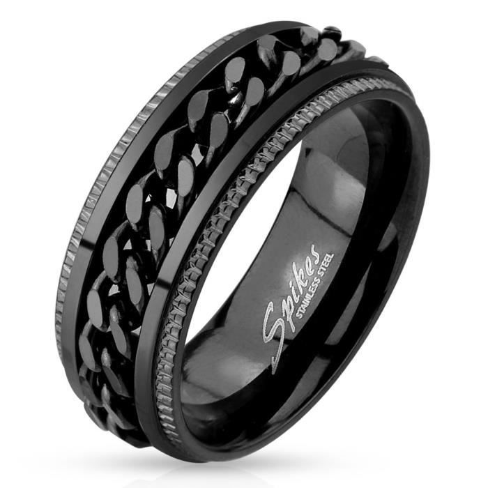 Men's black steel ring with rotating chain, symbol of commitment (65)
