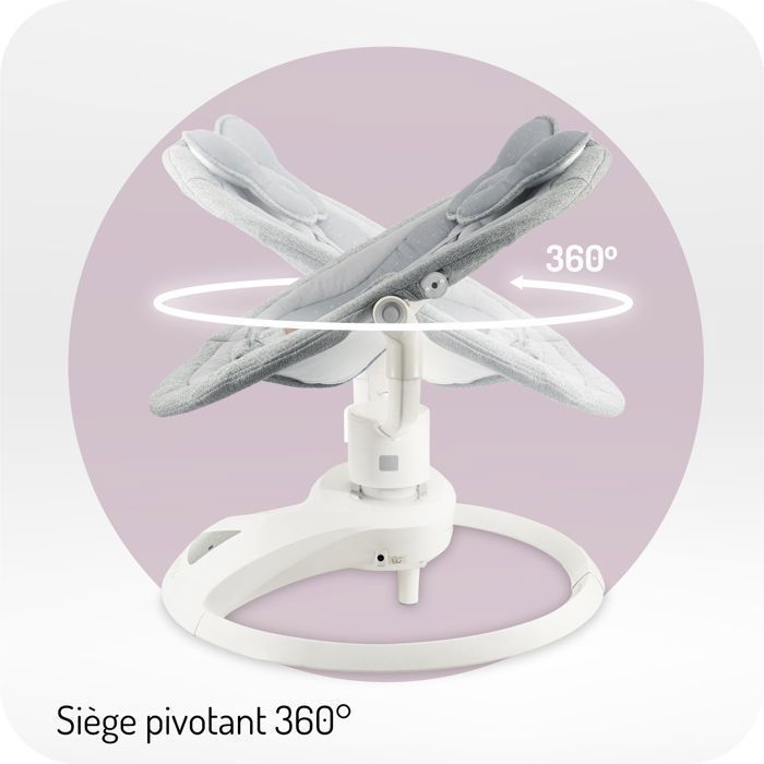 MoMi PEARL - Altalena elettrica per neonati a 360° - 5 velocità, 10 melodie, Bluetooth - Schienale regolabile - Barra giochi - Grigio