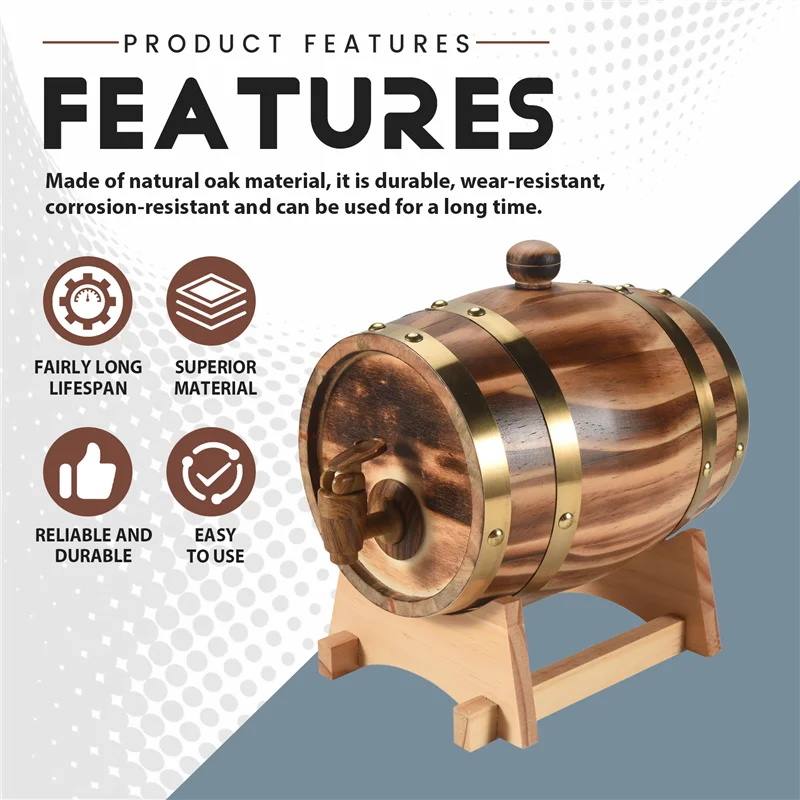 AK25 - Barile in rovere, 1,5 L / 3 L - Barile in rovere con rivestimento interno in alluminio per conservare whisky, birra, vino, bourbon e brandy.