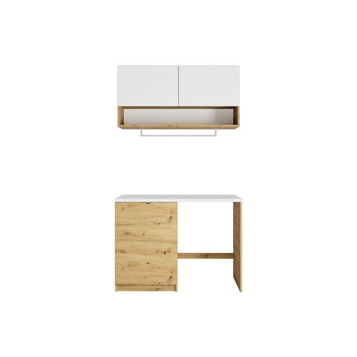 Meubles de buanderie pour machine à laver avec plan de travail - L122 cm -  Blanc et naturel clair - NATAJI