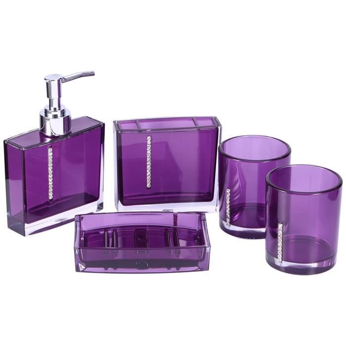 Set di accessori per il bagno - SALALIS - Viola - 5 pezzi - Resina - Acrilico