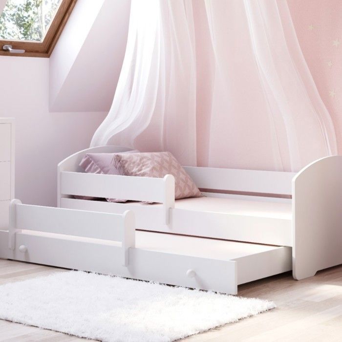 Cama nido doble LUK II de 160 x 80 cm para niños, con 2 colchones y 2 bases, color blanco.