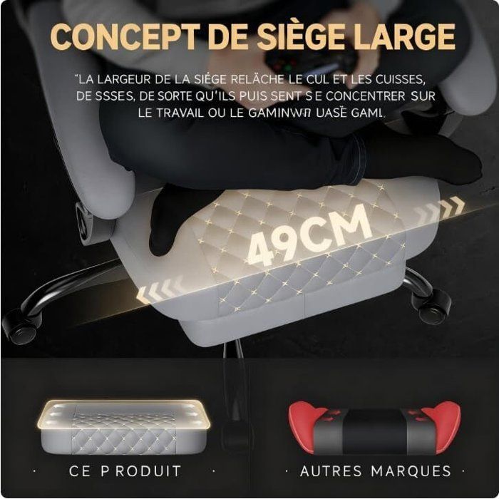Gaming Chair - Ergonomic Design Gaming Seat - with Cushion, Reclining Backrest, and Headrest - Gray