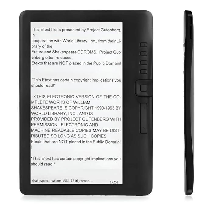 Liseuse électronique 7 pouces, 512 Mo de RAM + 8 Go de stockage, portable, applications multimédia, batterie 2500 mAh, noir