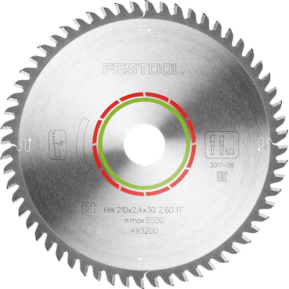 Lâmina de serra FESTOOL de 210 mm com 60 dentes TCT para corte de piso laminado.
