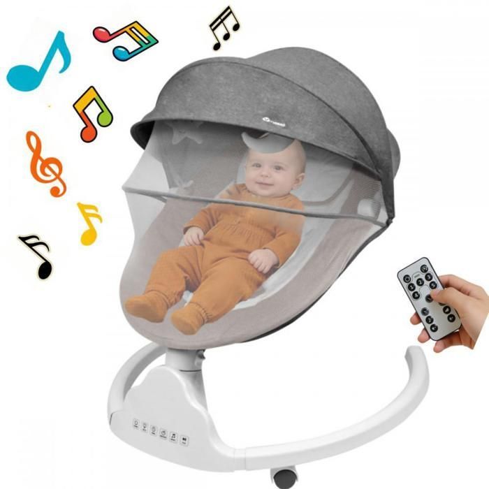 Columpio eléctrico para bebé MIPAN - Con música + control remoto + mosquitera + juguete - Arnés de 4 puntos - Ajustable - Caqui